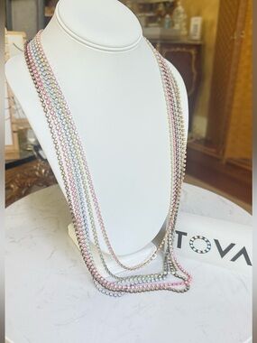 Tova multi strand Crystal Pastel Long Statement Layering necklace 💕